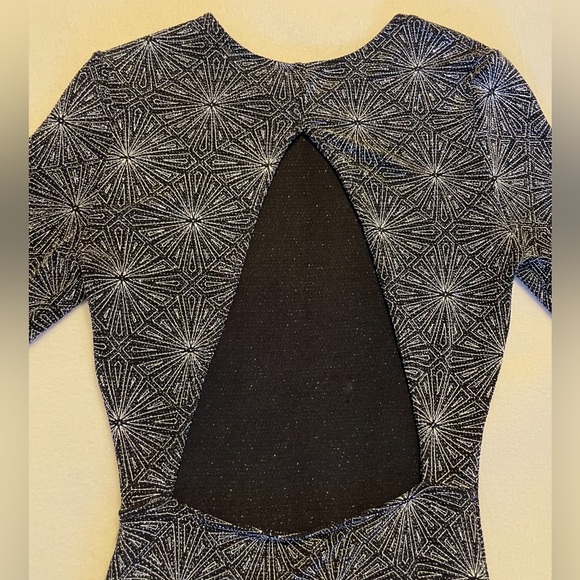 H&M Sparkly Bodycon Backless Jersey Dress Black Silver Geometric - Picture 6 of 14